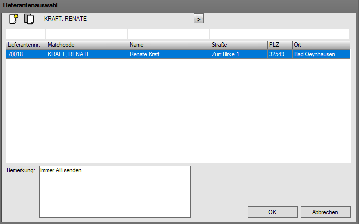 Lieferantenauswahl-Dialog