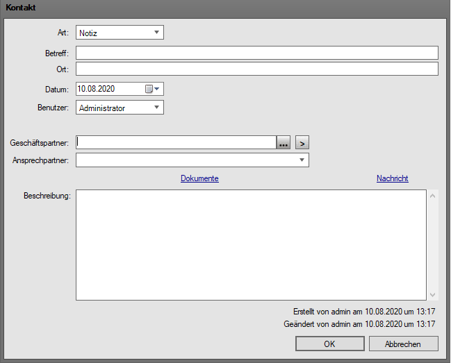 Neuer Kontakt-Dialog