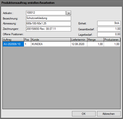 Produktionsauftrag erstellen